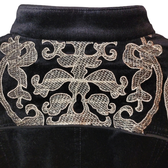 White House Black Market Velvet and Embroidery Jacket Black Gold 14 - Picture 3 of 5